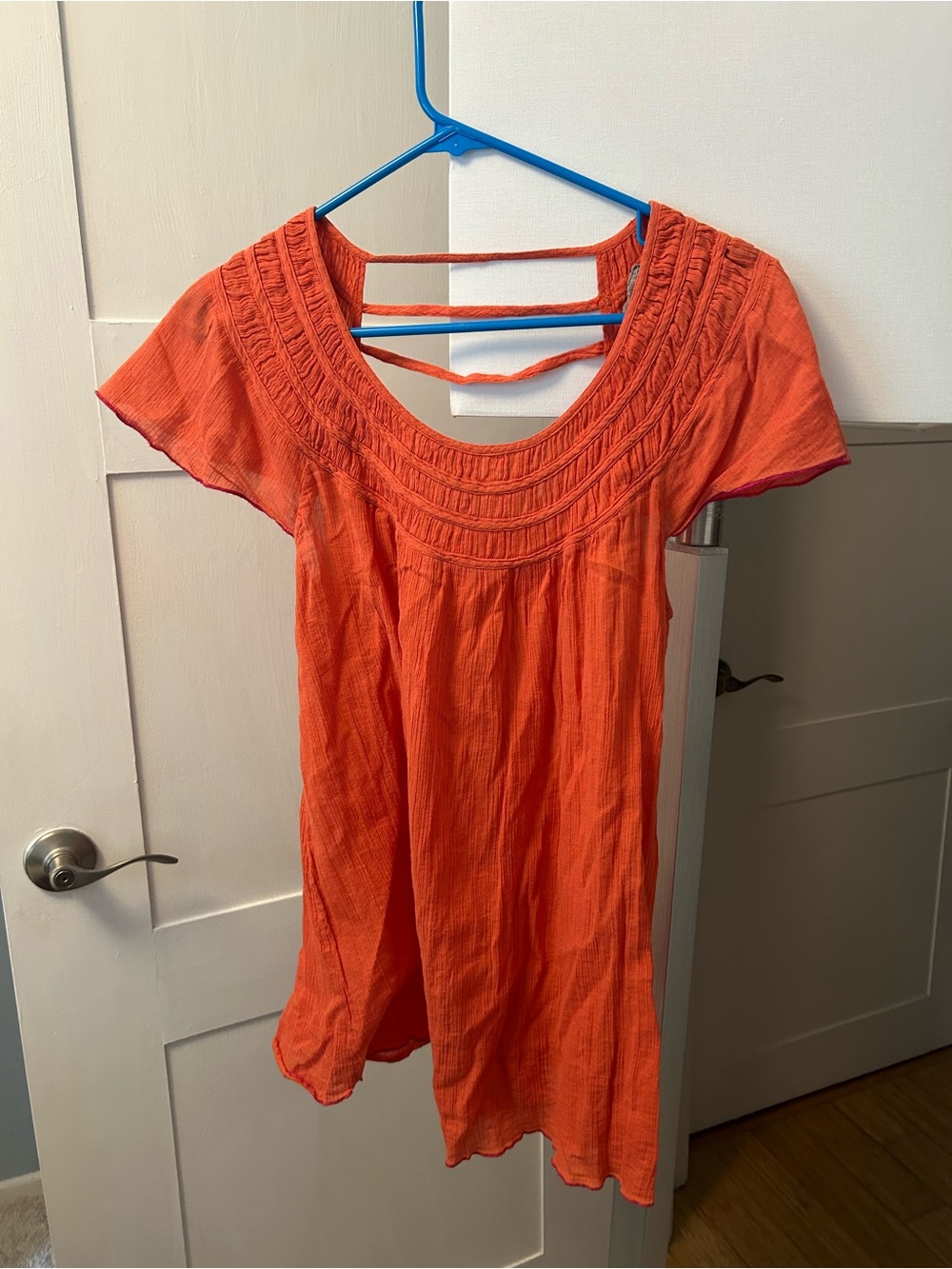 Free People Orange Short-Sleeve Peasant Blouse